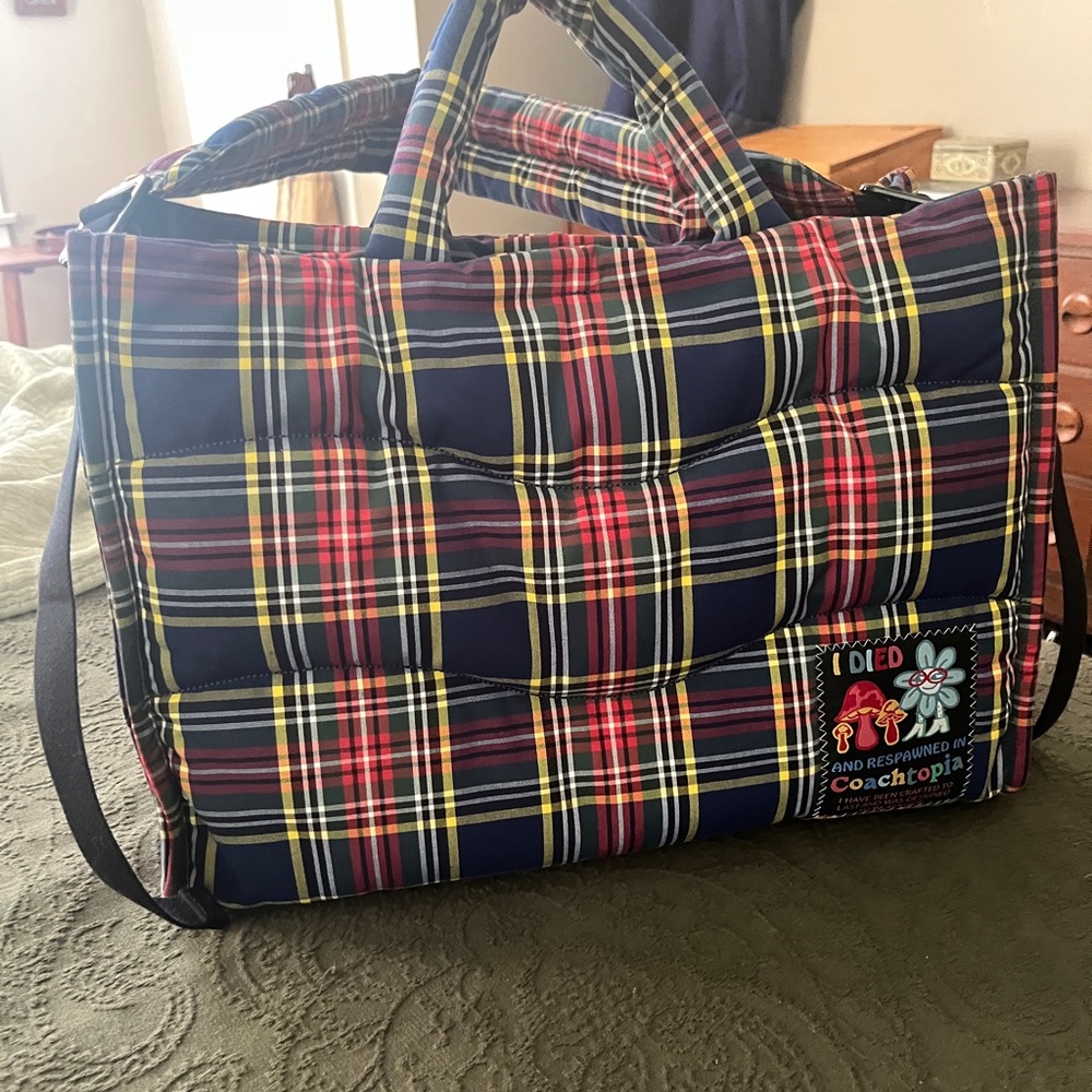 Coachtopia Plaid Tote Bag - Navy and Red